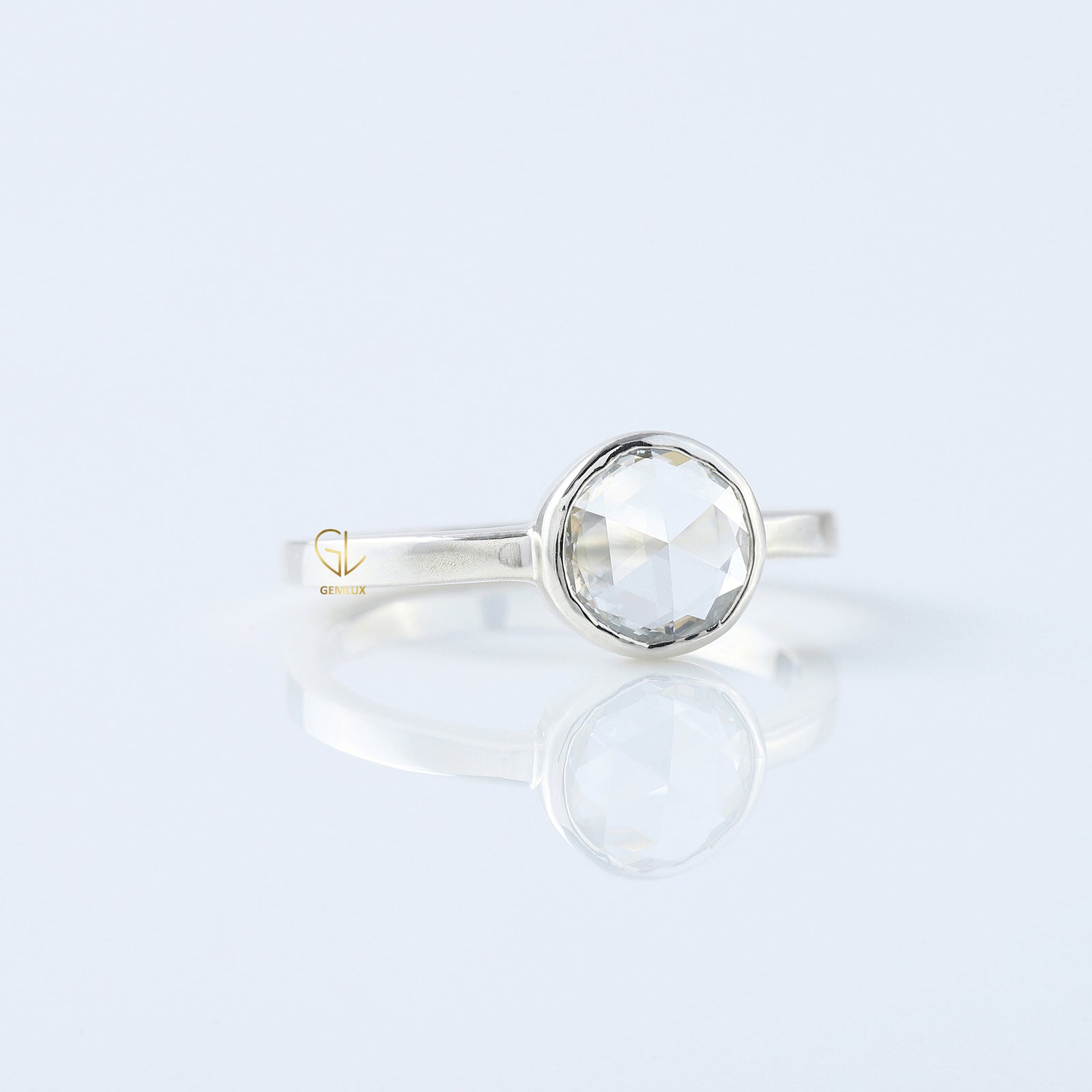 1 Ct Rose Cut Round Diamond Solitaire Ring - Bezel Set
