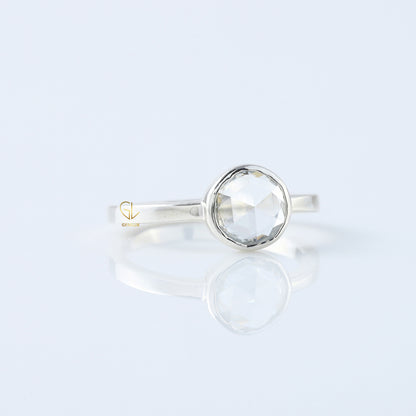 1 Ct Rose Cut Round Diamond Solitaire Ring - Bezel Set