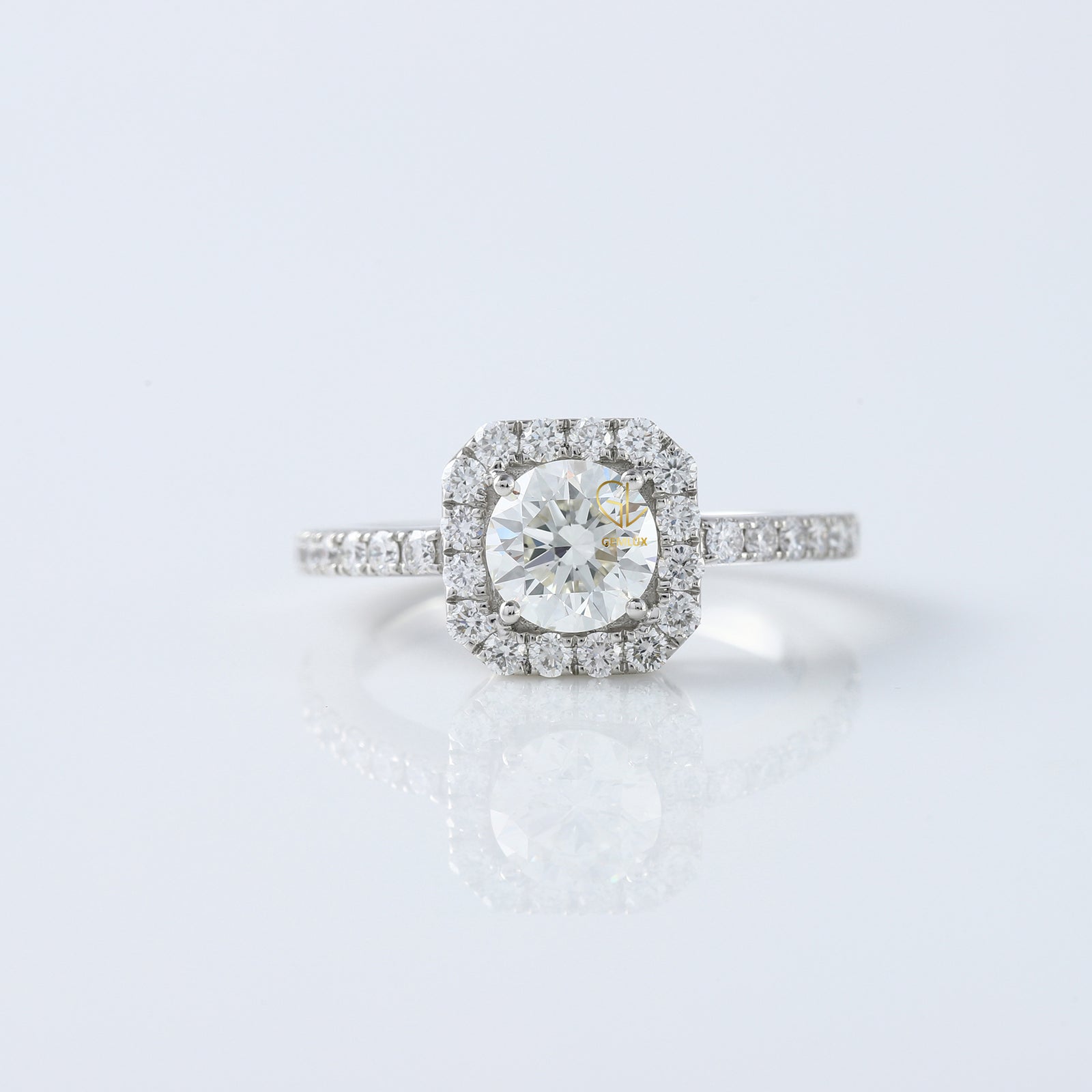 1 Ct Round Cut Lab Grown Diamond Halo Engagement Ring