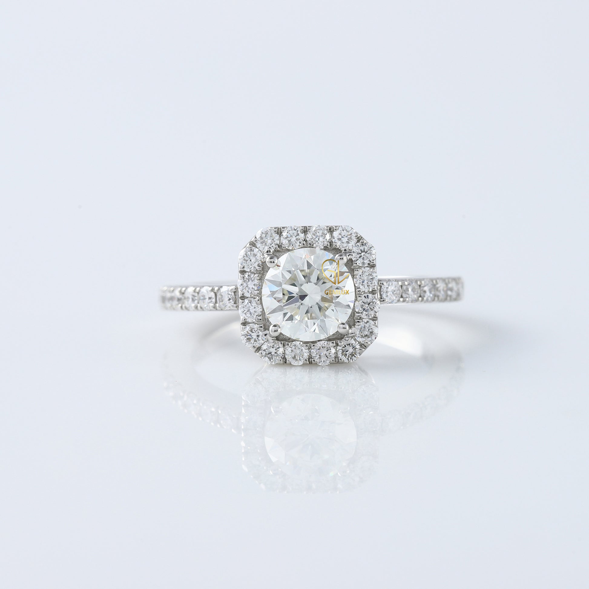 1 Ct Round Cut Lab Grown Diamond Halo Engagement Ring