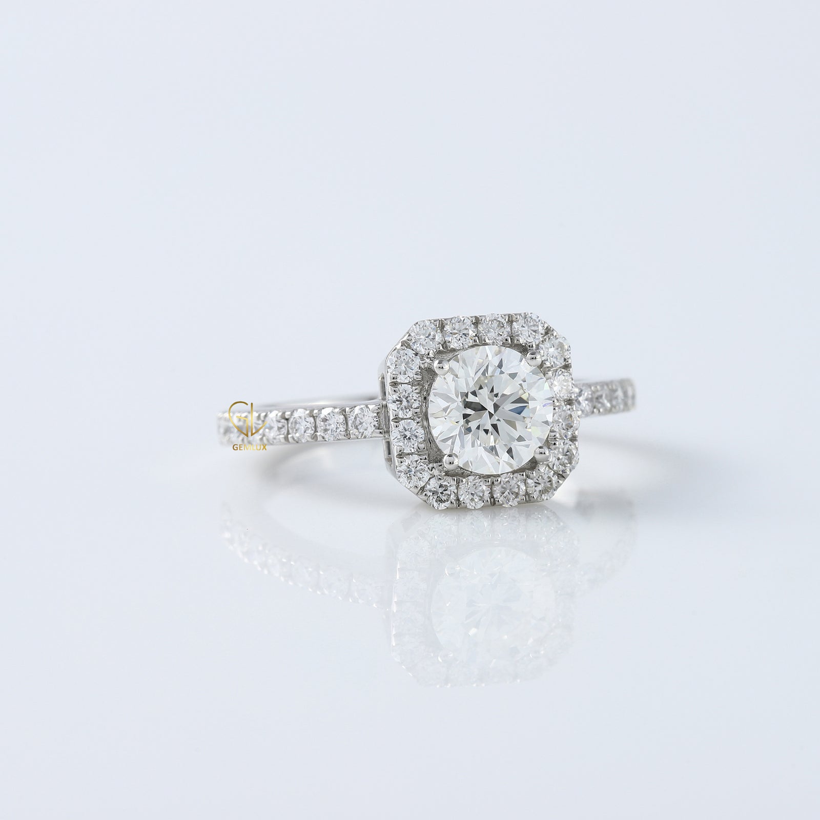 1 Ct Round Cut Lab Grown Diamond Halo Engagement Ring
