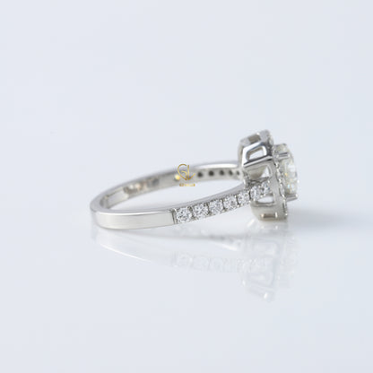 1 Ct Round Cut Lab Grown Diamond Halo Engagement Ring