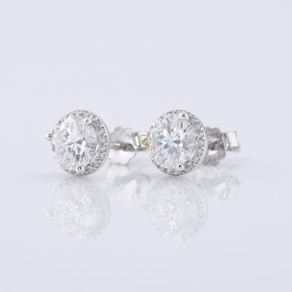 1 Ct Round Cut Lab Grown Diamond Halo Stud Earrings