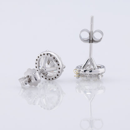 1 Ct Round Cut Lab Grown Diamond Halo Stud Earrings