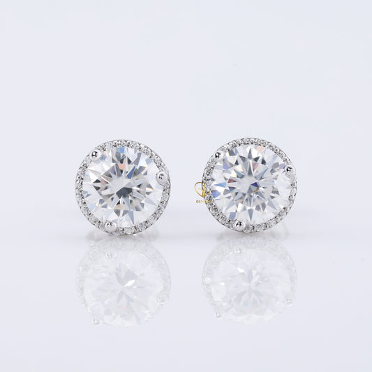 1 Ct Round Cut Lab Grown Diamond Halo Stud Earrings