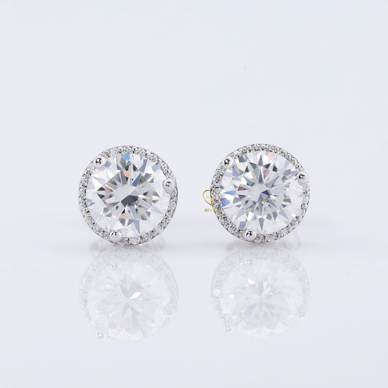 1 Ct Round Cut Lab Grown Diamond Halo Stud Earrings