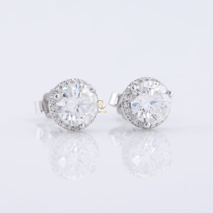 1 Ct Round Cut Lab Grown Diamond Halo Stud Earrings