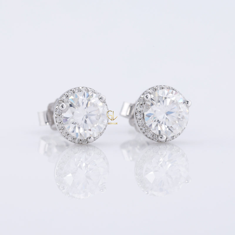 1 Ct Round Cut Lab Grown Diamond Halo Stud Earrings