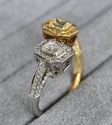 Canary Yellow Emarald Cut Certified Natural Diamond Open Cuff Engagement Ring