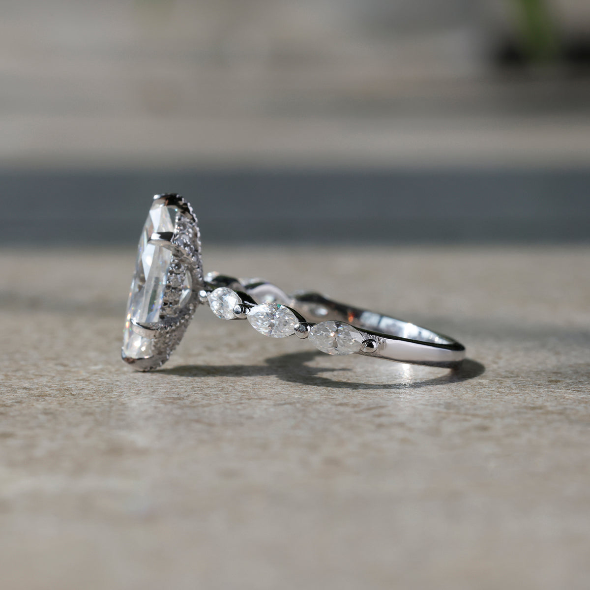 Marquise-Cut Lab-Grown Diamond Engagement Ring with Side Stones