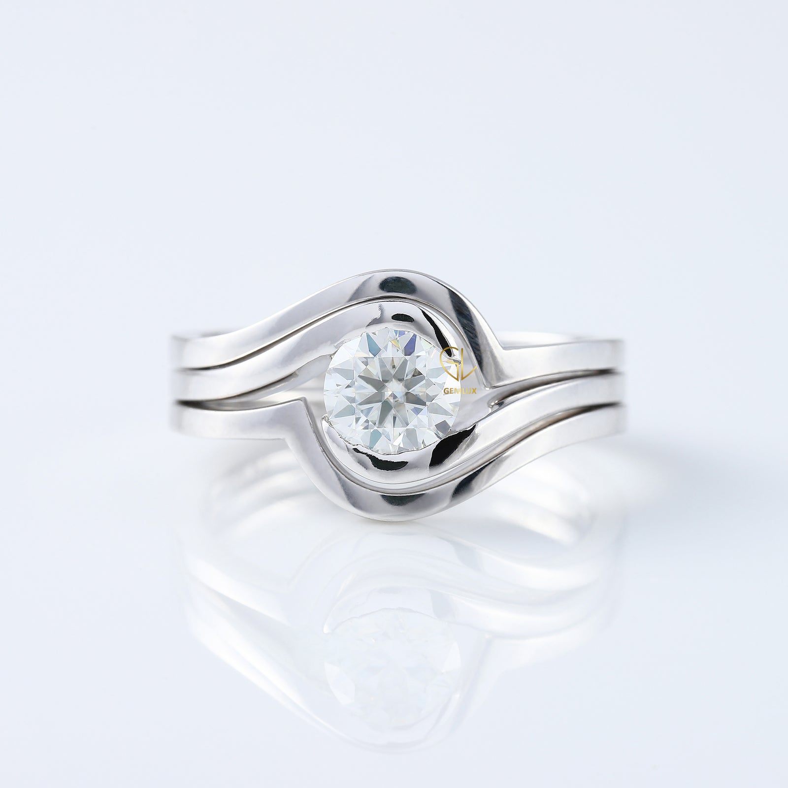 1 ct Round Cut Lab Grown Diamond Solitaire Bypass Trio Ring Set