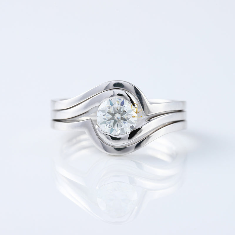 1 Ct Round Cut Lab Grown Diamond Solitaire Bypass Trio Ring Set