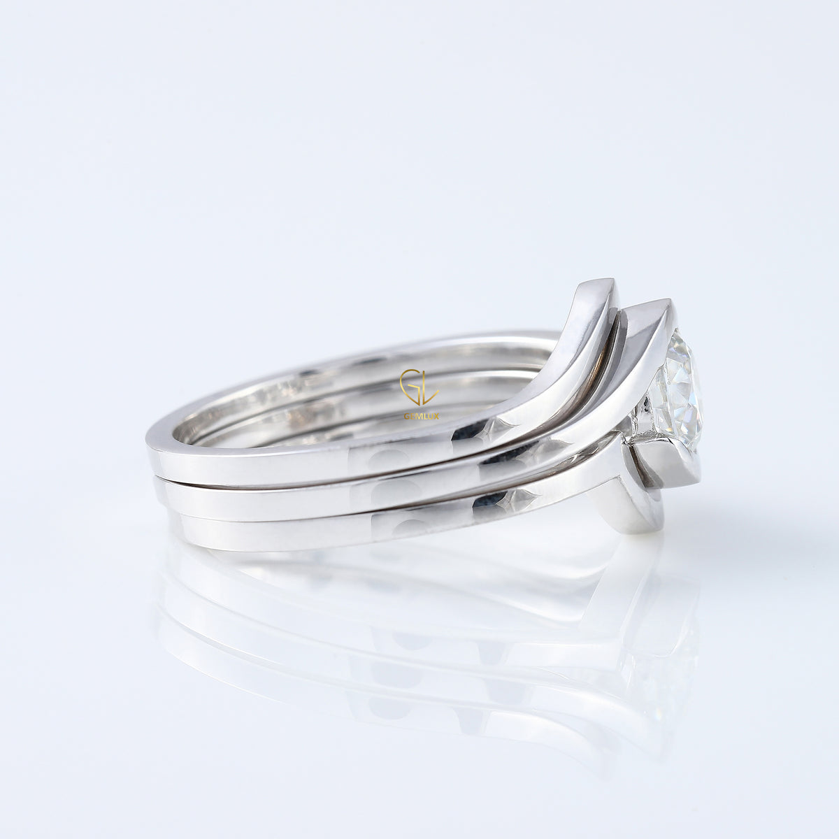 1 ct Round Cut Lab Grown Diamond Solitaire Bypass Trio Ring Set