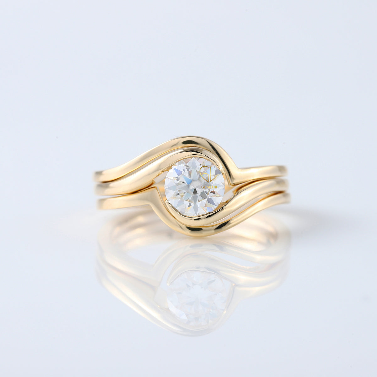 1 ct Round Cut Lab Grown Diamond Solitaire Bypass Trio Ring Set