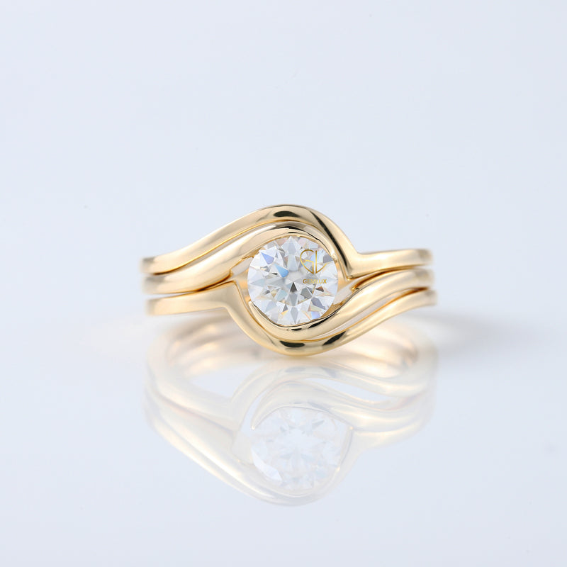 1 Ct Round Cut Lab Grown Diamond Solitaire Bypass Trio Ring Set