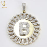 Cuban Link Round Initial Letter Moissanite Pendant
