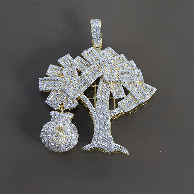 HipHop Iced Out Money Tree With Money Bag Pendant