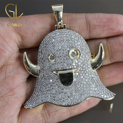 Dazzling 925 Silver HipHop Iced Out Moissanite Diamond Ghost Emoji Pendant