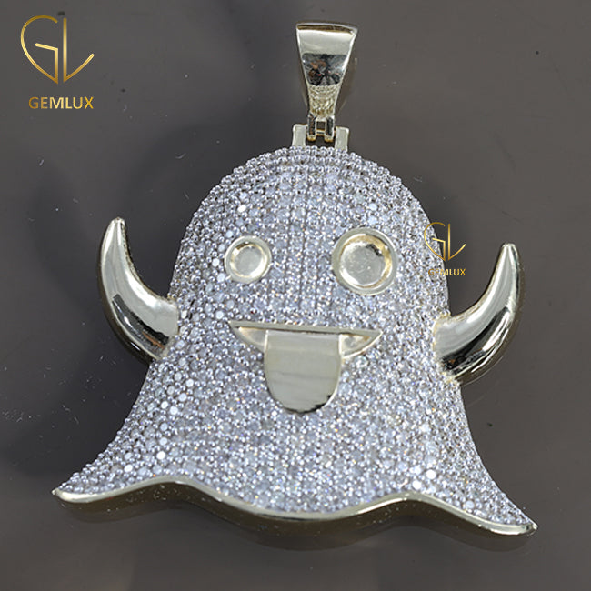 Dazzling 925 Silver HipHop Iced Out Moissanite Diamond Ghost Emoji Pendant