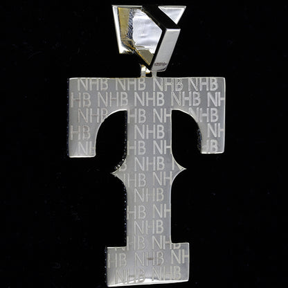 Fully Iced Out 'T' Letter 925 Silver Two Tone Charm Pendant For Men