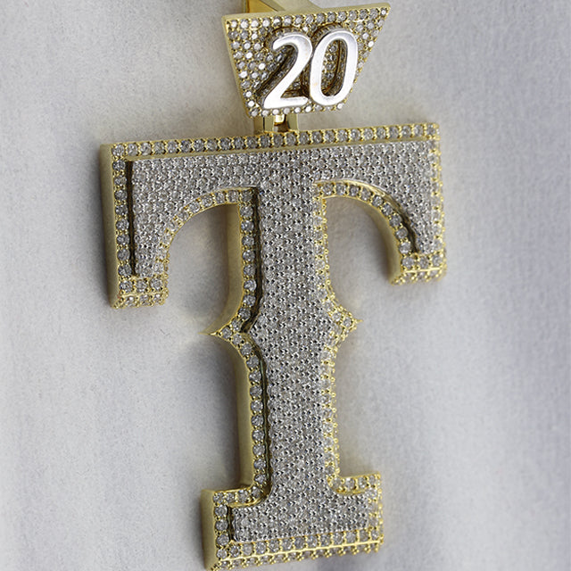 Fully Iced Out 'T' Letter 925 Silver Two Tone Charm Pendant For Men