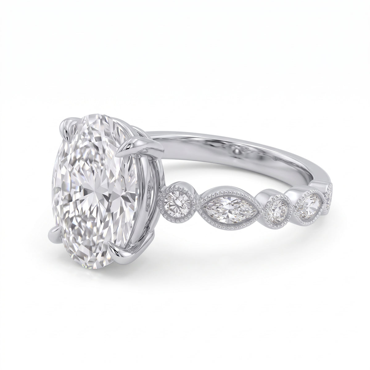 2 Ct oval cut lab grown diamond engagement ring with vintage milgrain rose gold band