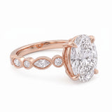 2 Ct oval cut lab grown diamond engagement ring with vintage milgrain rose gold band