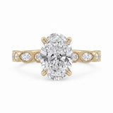 2 Ct oval cut lab grown diamond engagement ring with vintage milgrain rose gold band