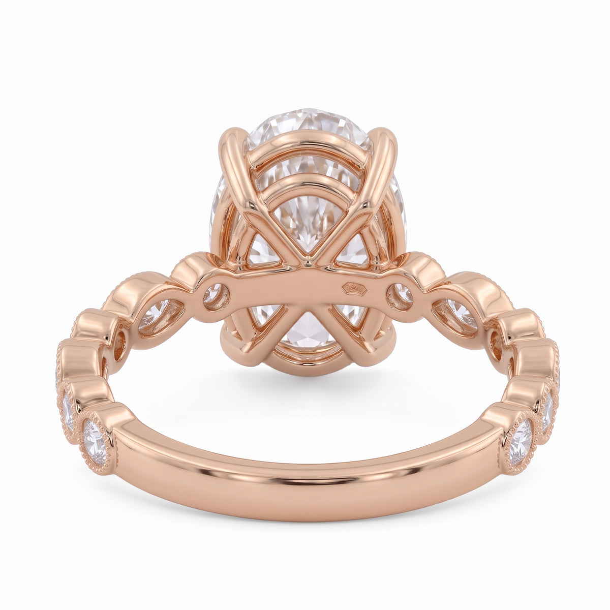 2 Ct oval cut lab grown diamond engagement ring with vintage milgrain rose gold band