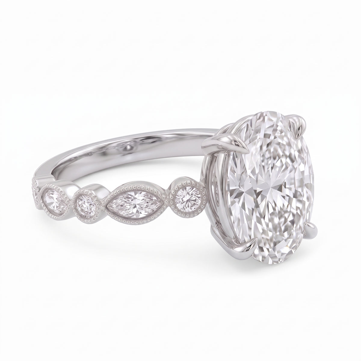 2 Ct oval cut lab grown diamond engagement ring with vintage milgrain rose gold band