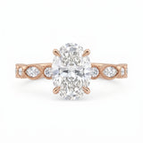 2 Ct oval cut lab grown diamond engagement ring with vintage milgrain rose gold band