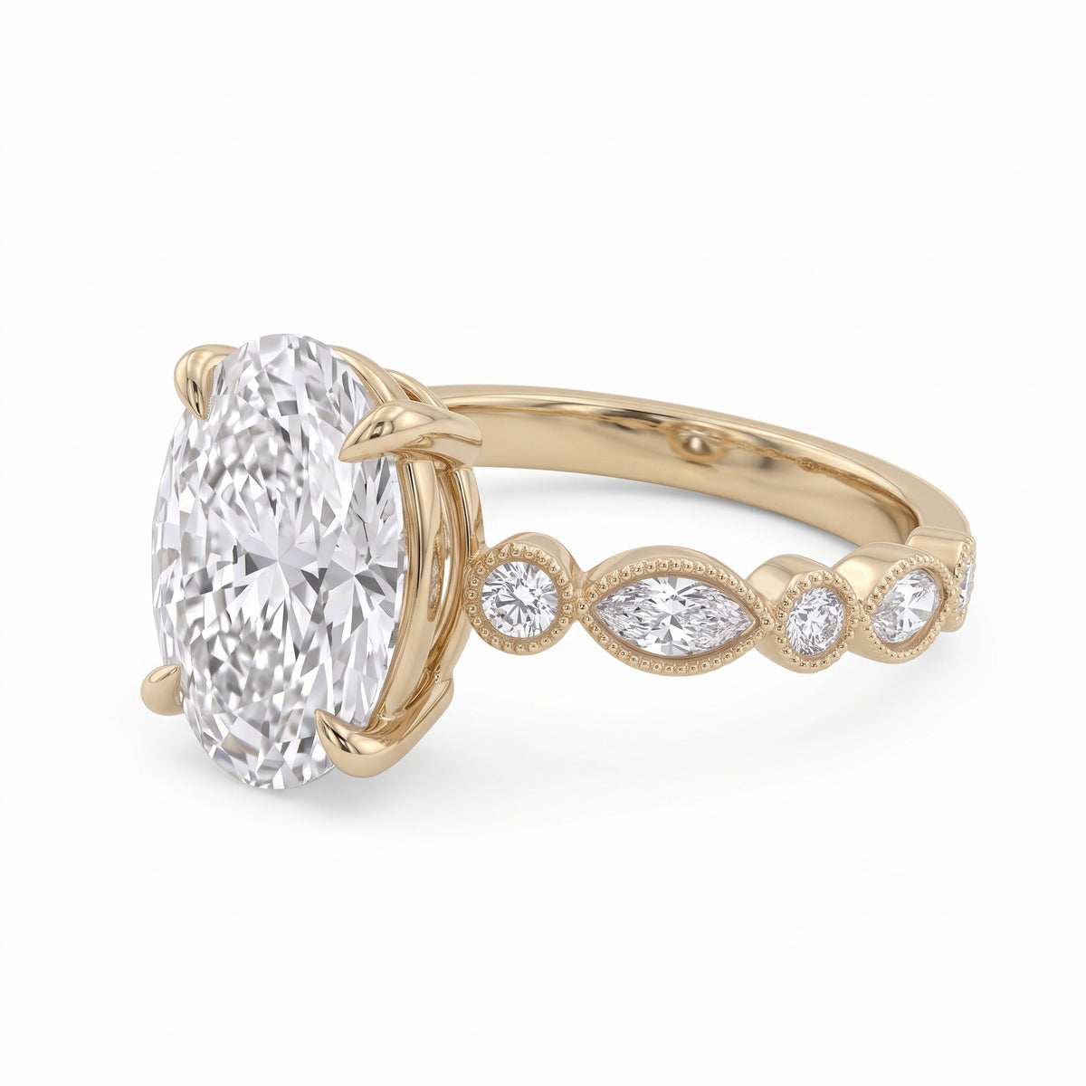 2 Ct oval cut lab grown diamond engagement ring with vintage milgrain rose gold band