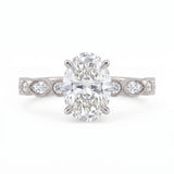 2 Ct oval cut lab grown diamond engagement ring with vintage milgrain rose gold band