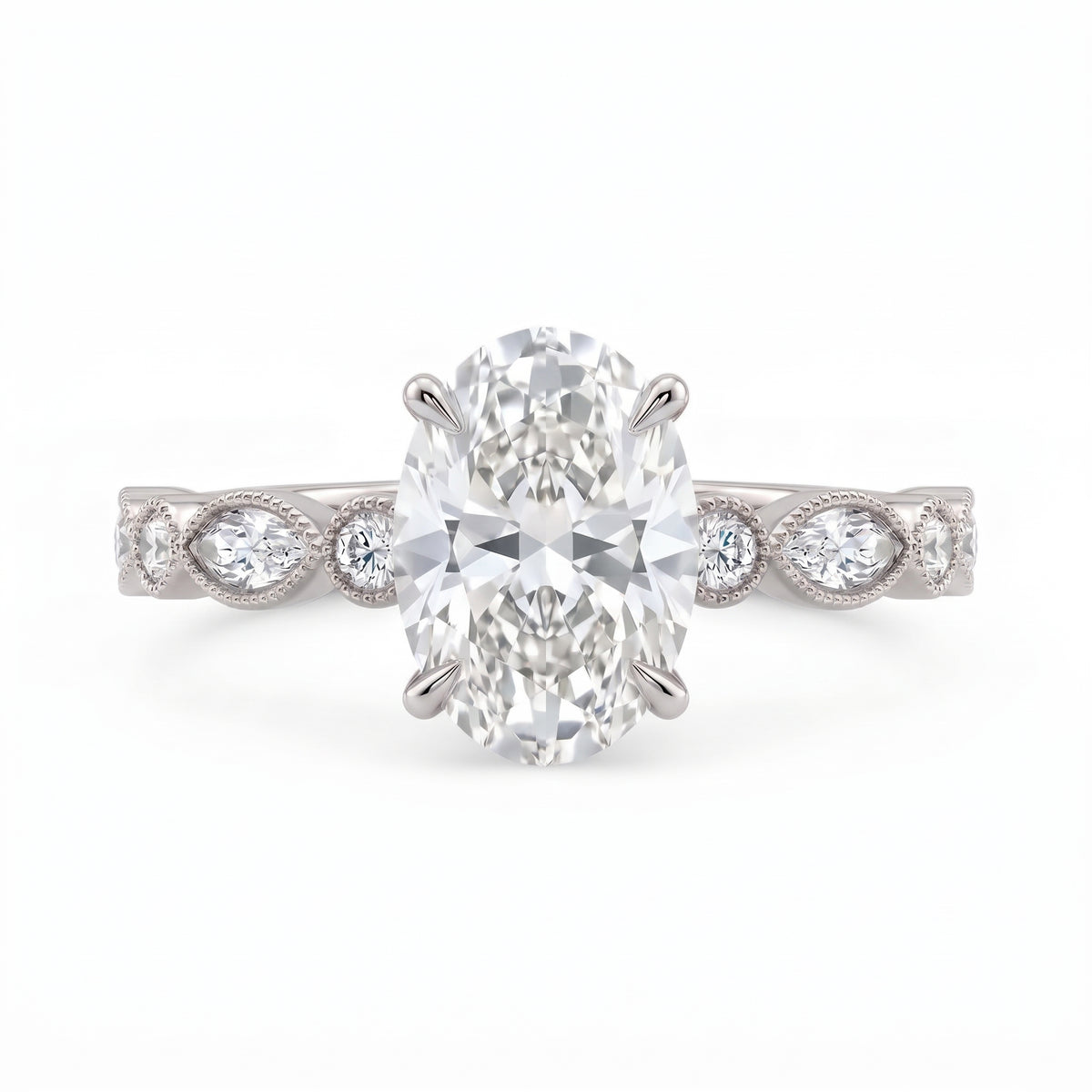 2 Ct oval cut lab grown diamond engagement ring with vintage milgrain rose gold band