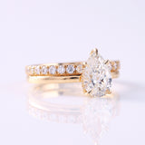 2 Ct Pear Cut Lab Grown Diamond Ring Set with Eternity Wedding Band