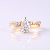 2 Ct Pear Cut Lab Grown Diamond Ring Set with Eternity Wedding Band