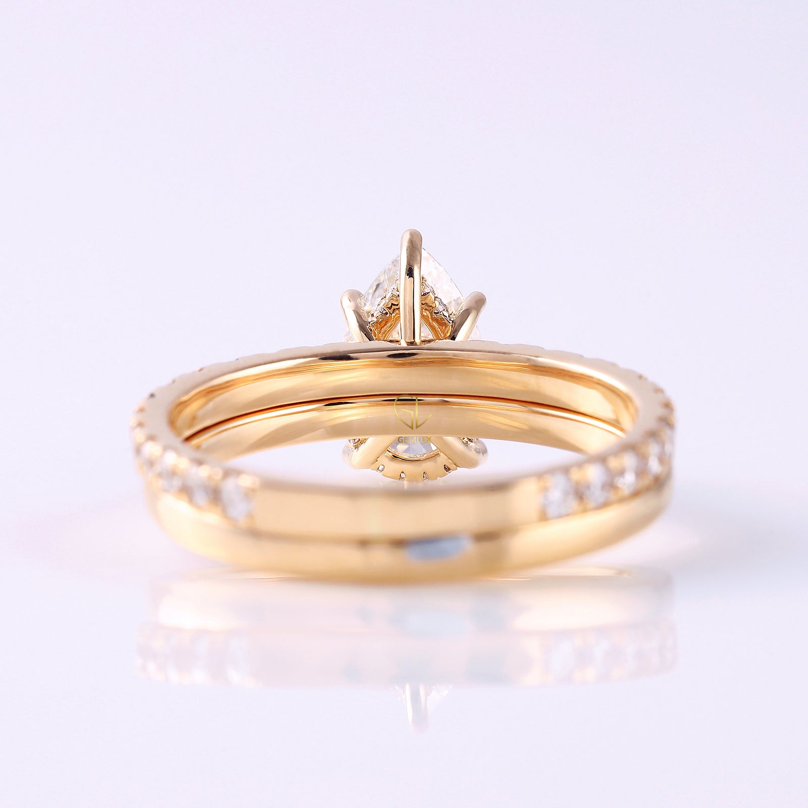 2 Ct Pear Cut Lab Grown Diamond Ring Set with Eternity Wedding Band