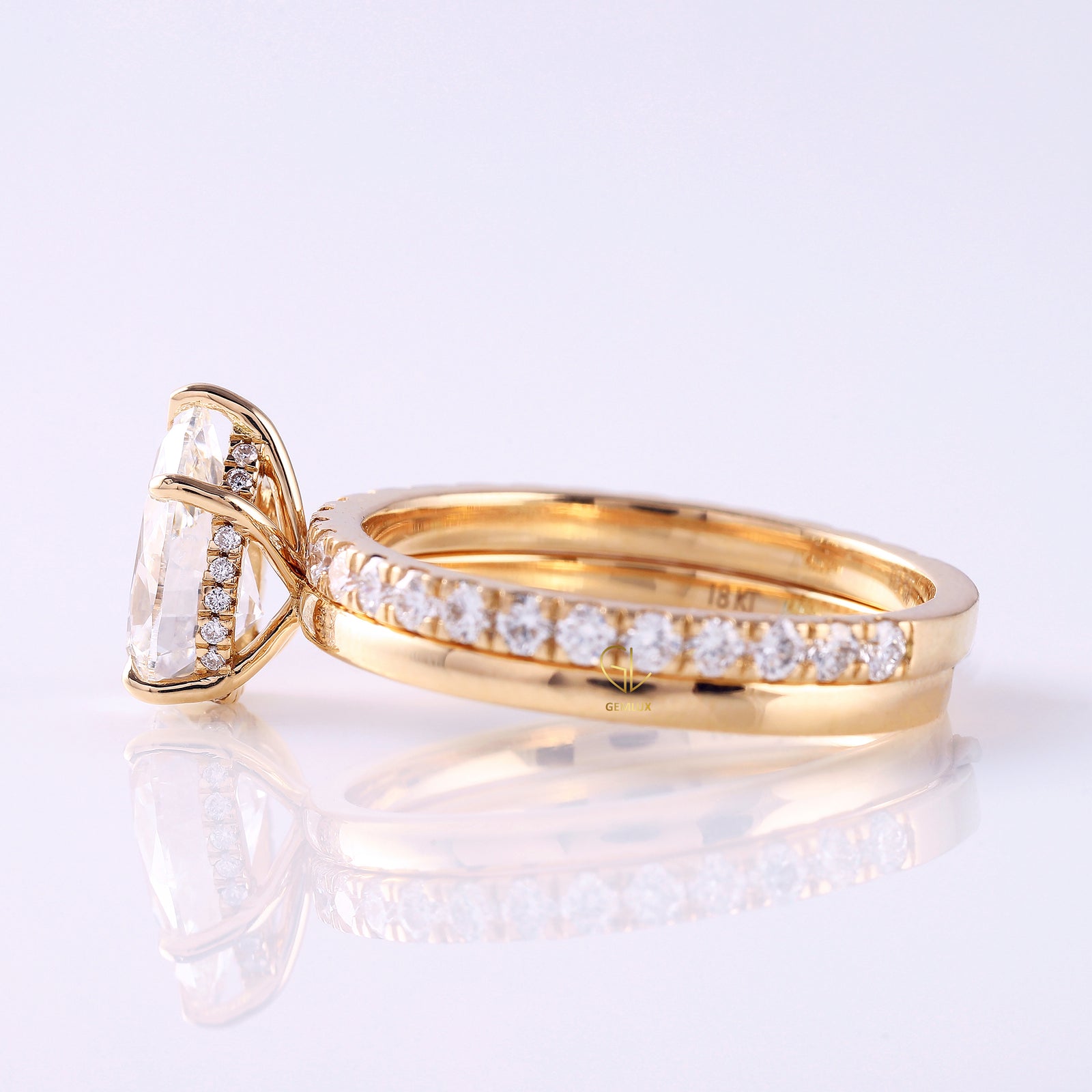 2 Ct Pear Cut Lab Grown Diamond Ring Set with Eternity Wedding Band