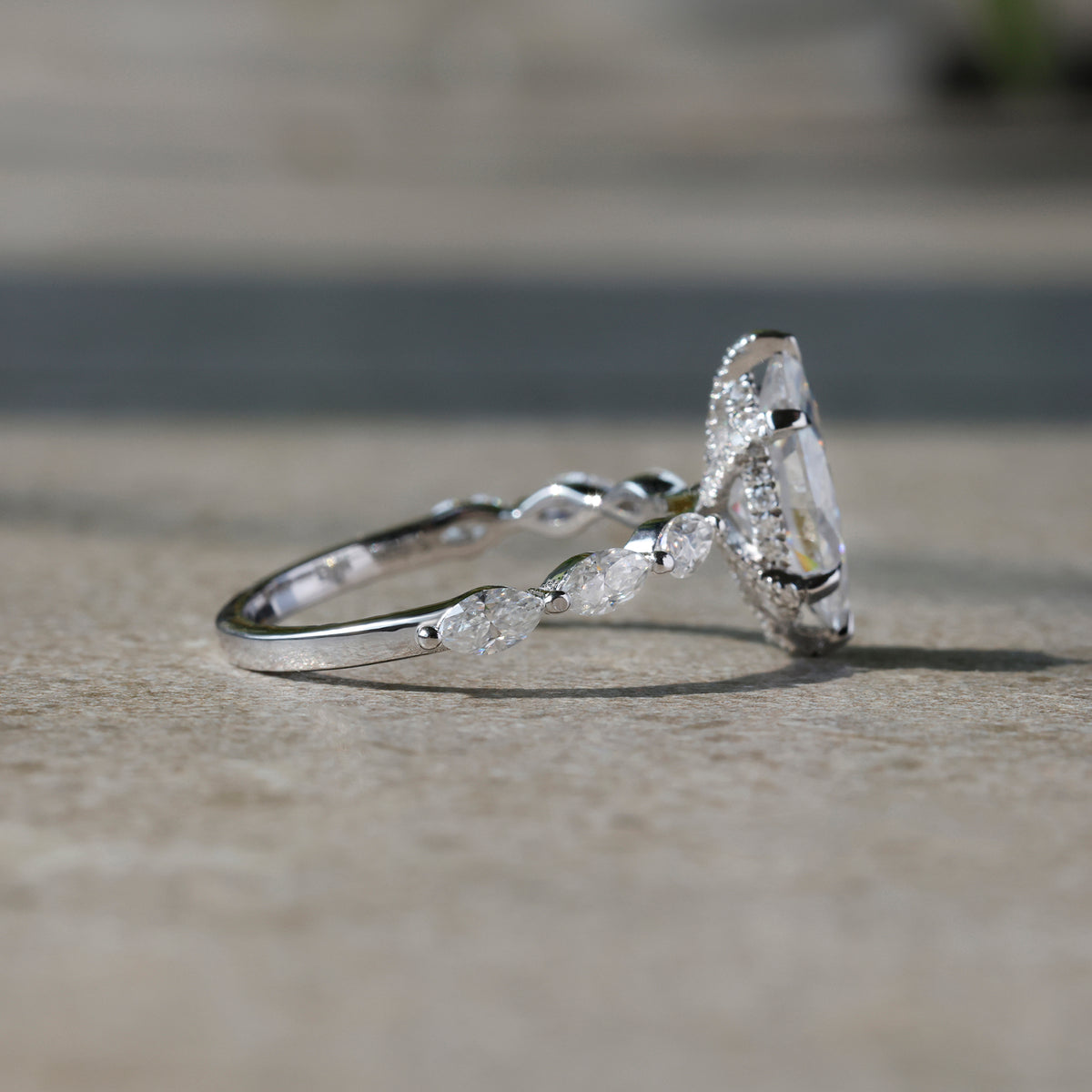 Marquise-Cut Lab-Grown Diamond Engagement Ring with Side Stones