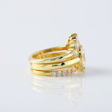 2 ct Elongated Cushion Moissanite Diamond Trio Ring Set - Yellow Gold