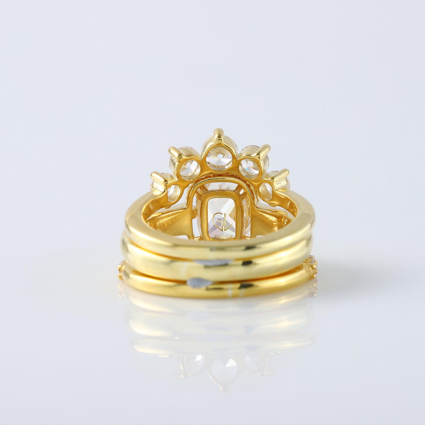 2 ct Elongated Cushion Moissanite Diamond Trio Ring Set - Yellow Gold