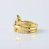 2 ct Elongated Cushion Moissanite Diamond Trio Ring Set - Yellow Gold