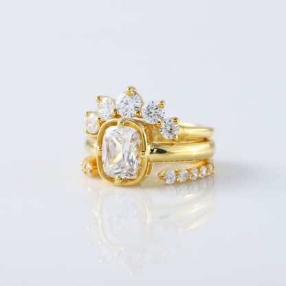 2 ct Elongated Cushion Moissanite Diamond Trio Ring Set - Yellow Gold