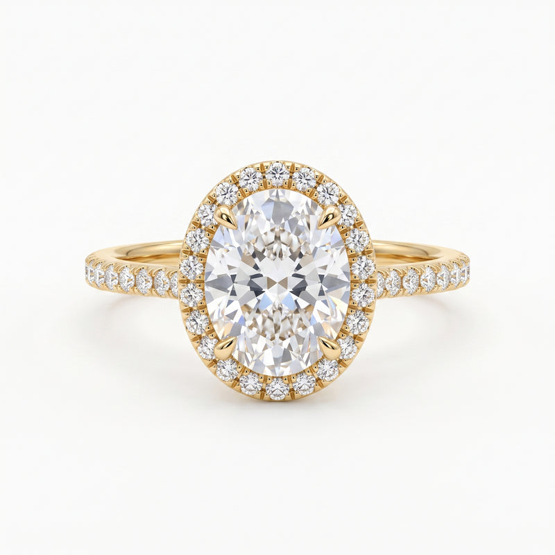 2 CT Oval Halo Diamond Engagement Ring – 14K Yellow Gold