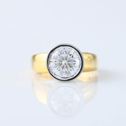 3.35 carat Round Cut Moissanite Bezel Set Solitaire Ring