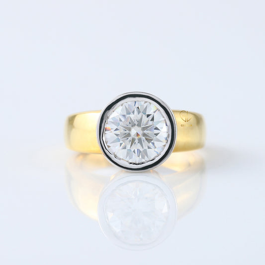 3.35 carat Round Cut Moissanite Bezel Set Solitaire Ring