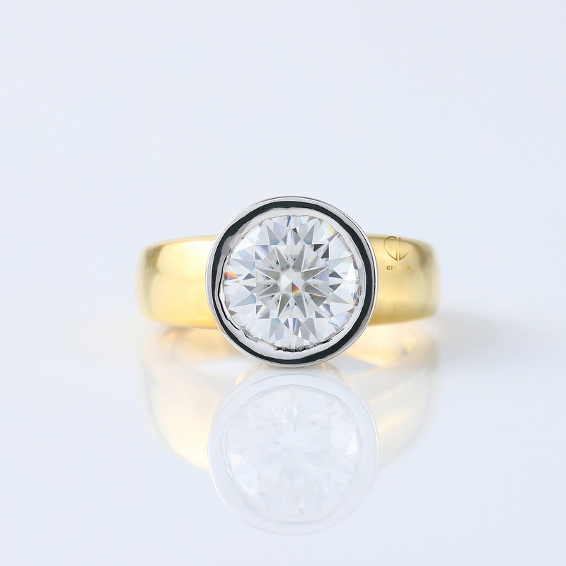 3.35 carat Round Cut Moissanite Bezel Set Solitaire Ring