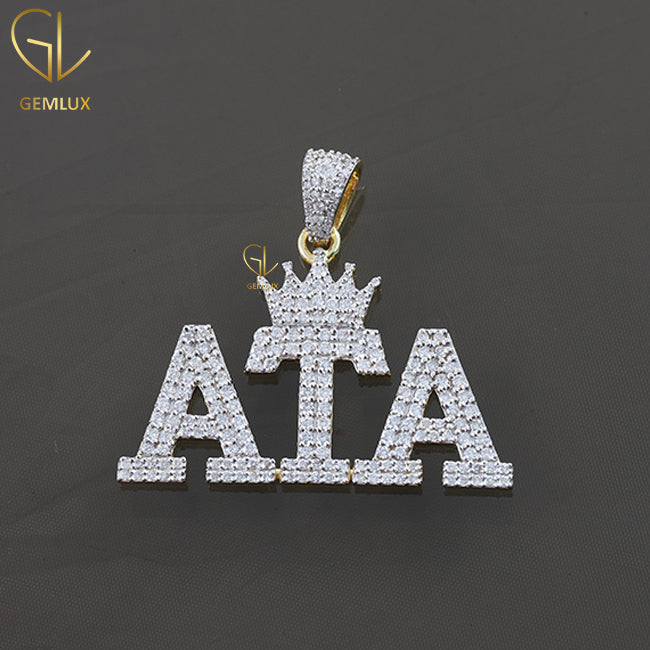 Two Row Moissanite Diamond Crown With Letter Hiphop Pendant