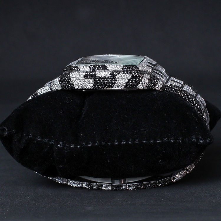 Square Roman Dial Iced Out Black & White Moissanite Hip Hop Watch