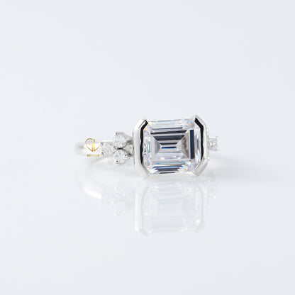 3 CT Certified East West Emerald Cut Solitaire Engagement Ring